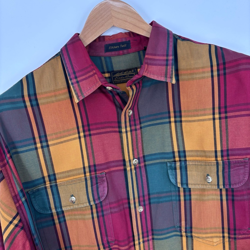 VTG Eddie Bauer Elkhorn Twill Plaid Shirt Men XL Tall Multicolor Heavyweight